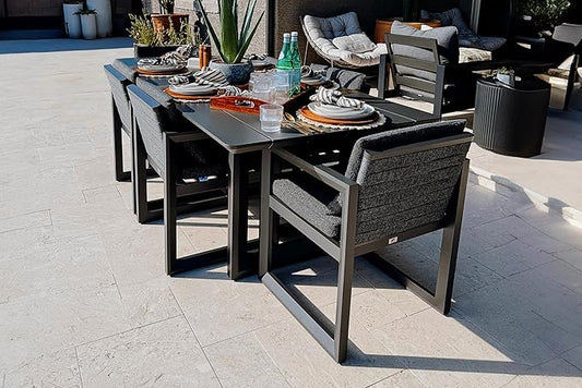 PURPLE LEAF Outdoor Dining Set for 6 Aluminum Luxury Patio Furniture Table and Chairs Set with Removable Thick Cushion Rectangular Patio Dining Sets for Small Backyard Garden Porch Deck, Grey