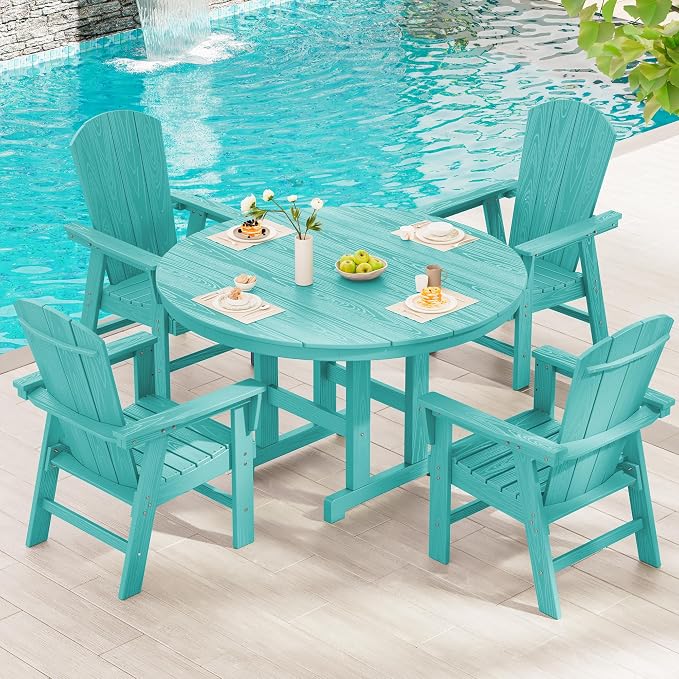 SERWALL Outdoor Adirondack Dining Chair Set of 2, All Weather HDPE Patio Chairs, Aruba