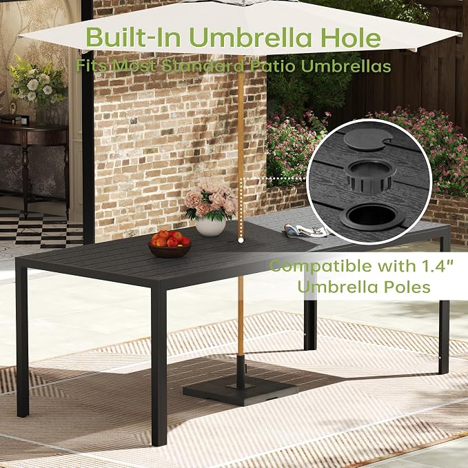 PIZZELLO Outdoor Dining Sets for 6, 83" Rectangular Dining Table with 6 Textilene Chairs, 7 Piece Patio Table and Chairs Set with Umbrella Hole for Patio, Garden, Backyard and Poolside (Grey)