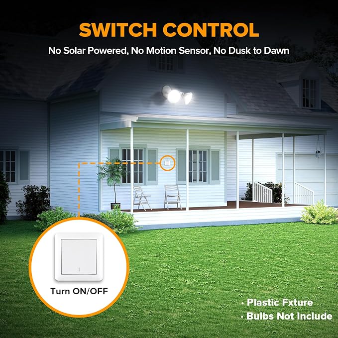 LUTEC 4 Pack Adjustable Twin Par Holder Outdoor Flood Lights, Switch Controlled Security Lights, Floodlights Fixture, Waterproof Exterior Max 300 Watt Par38 Flood Light for Garage, Yard, Porch-White