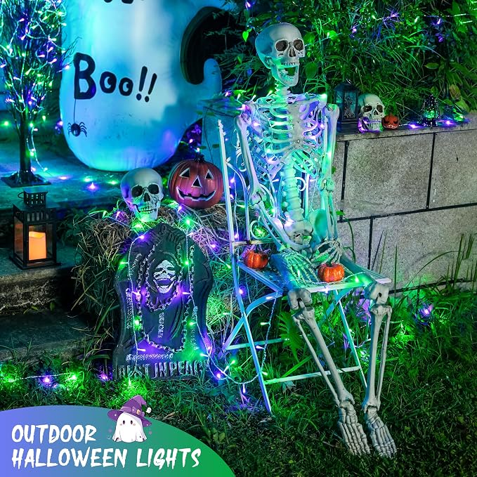 JMEXSUSS Connectable Purple and Green Halloween Lights Plug-in | 8 Modes 100 LED Twinkle String Light Indoor, Clear Wire Christmas Lights Outdoor Waterproof for Halloween Christmas Decor