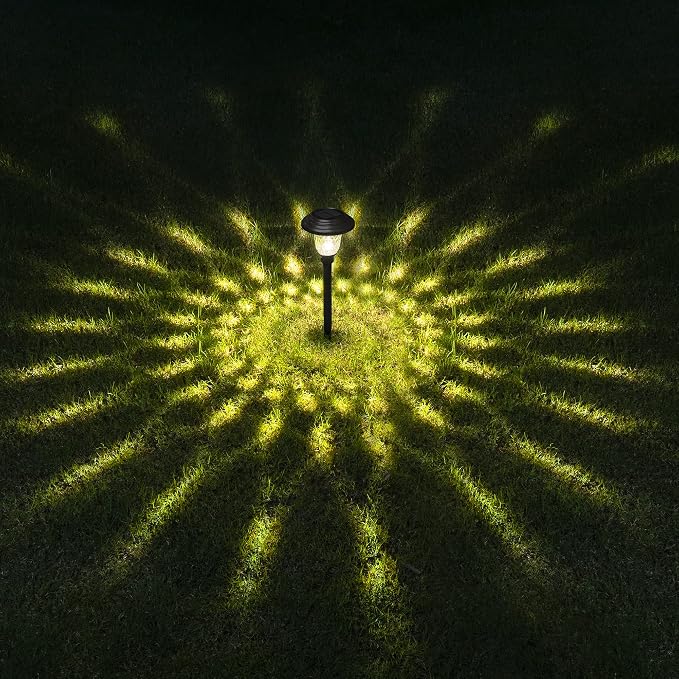 GIGALUMI Metal & Glass Solar Lights Outdoor, 8 Pack LED Garden Lights | Solar Pathway Lights Waterproof IP65, Warm White Landscape Path Lights, Garden Decor for Yard, Patio, Walkway (Black)