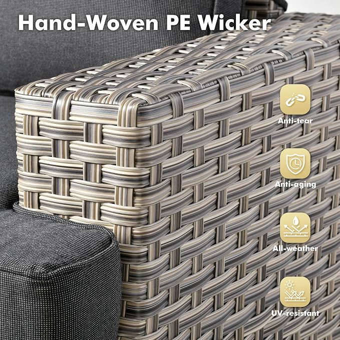 Weaxty 9 Pieces Patio Furniture Set, Outdoor Sectional Furniture Sofa Set w/Swivel Rocking Chairs Coffee Table, PE Wicker Modular Couch Conversation Set for Backyard Garden,Black
