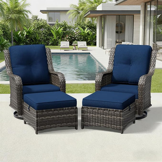 Joyside 4 Piece Wicker Patio Furniture Set, Outdoor Swivel Rocker Patio Chairs with High Back, Deep Seating, Wide Armrest, Thickened Cushions, Outdoor Furniture for Deck, Porch Use