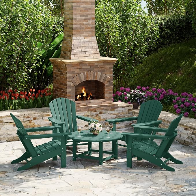 Costaelm Patio Conversation Table, Tatio Accent HDPE Outdoor Weather Resistant, Round Outdoor Porch Balcony Patio Drink Table for Outside, Pool, Backyard, Dark Green