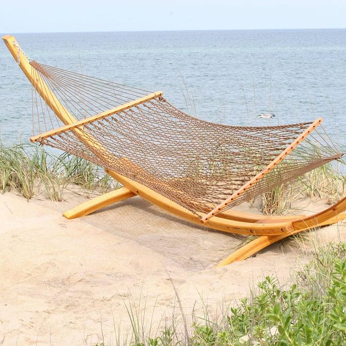 Nags Head Hammocks Captain Mocha Duracord Rope Hammock with Free Extension Chains & Tree Hooks, Handcrafted in The USA, Accommodates 2 People, 450 LB Weight Capacity, 13 ft. x 55 in.