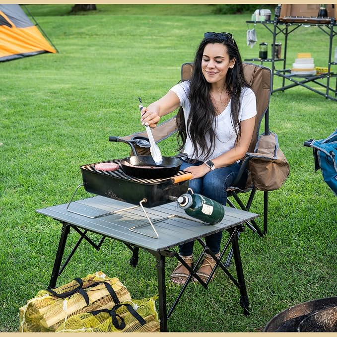 ARROWHEAD OUTDOOR 2-Pack 39" Aluminum Folding Camp Roll Up Table w/Adjustable Height, Undertable Mesh Storage, Carry Bag