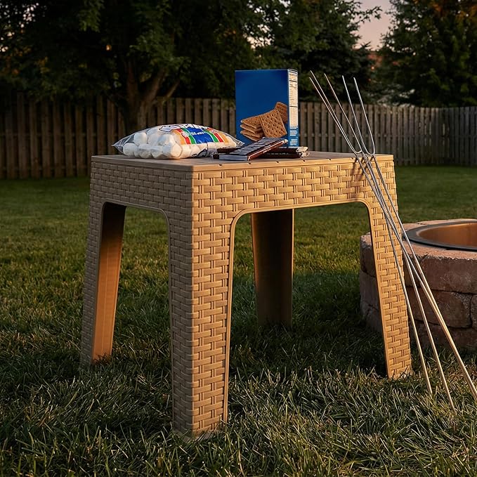 Sunnydaze Adirondack Small Outdoor Side Table for Balcony Essentials - Plastic Square End Table for Outside Patio - Beige