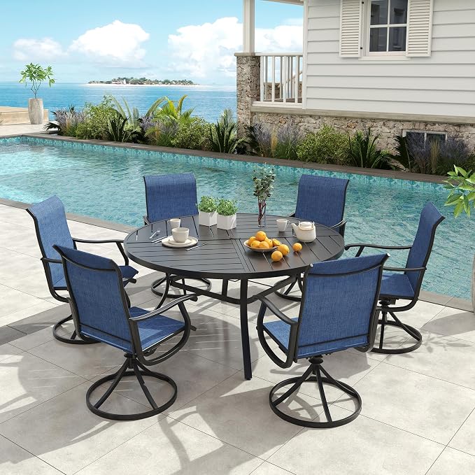 VICLLAX 53" Round Patio Dining Table for 6-8, All Weather Metal Outdoor Table with 1.57" Umbrella Hole and Surdy Frame for Garden Lawn Deck, Black