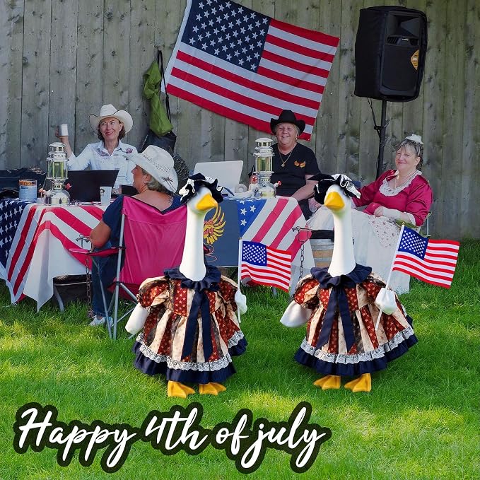 Outus Retro 4th of July Porch Goose Outfit Includes Independence Day Dresses Clothes Hat and American Flag 23 Inch Patriotic Goose Porch Clothing for 250th Anniversary Garden Yard Decoration