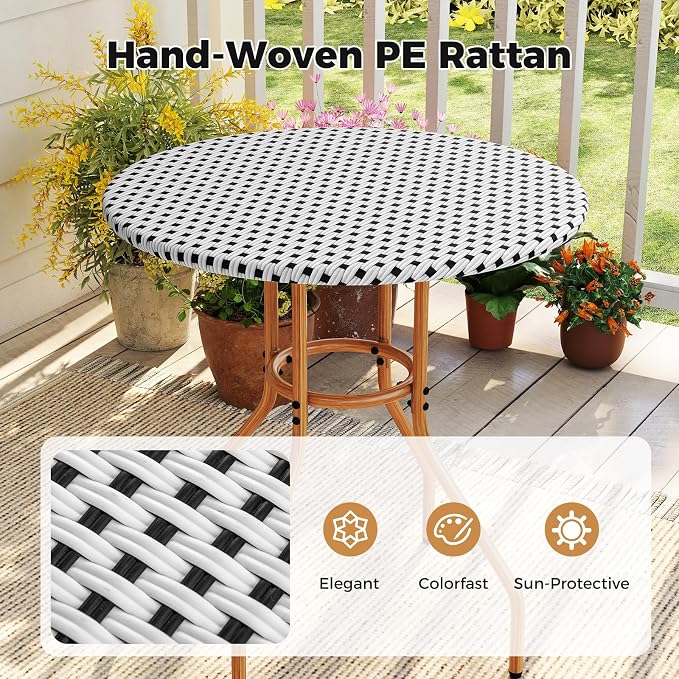 Tangkula 27.5" Outdoor Round Dining Table, Patio Small Heavy Duty Bistro Cafe Table with Metal Frame and Adjustable Foot Pads, Outdoor Side Table for Garden, Balcony and Courtyard