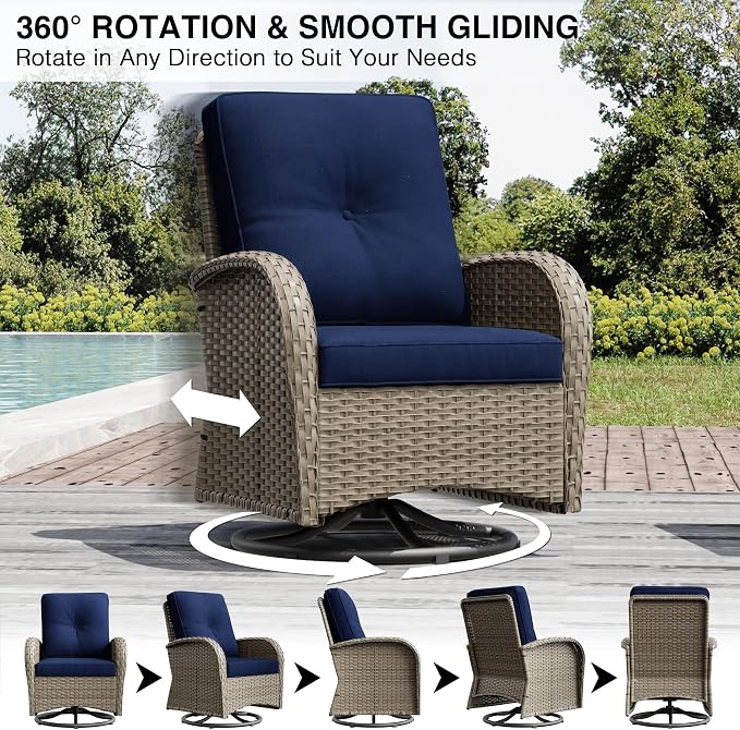 Joyside Wicker Patio Furniture Set, 6 Piece Outdoor Furniture Set with Thickened Cushions, High Back, Deep Seating, Wide Armrest, Outdoor Swivel Rocker Chairs for Porch, Deck