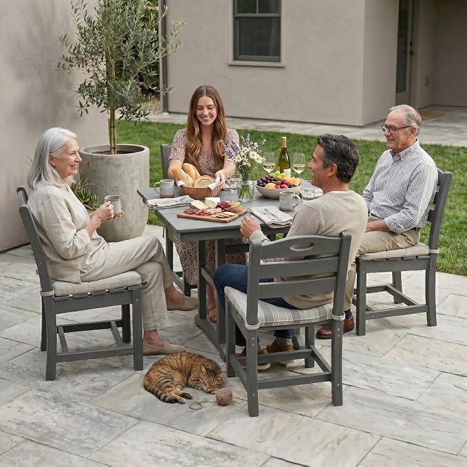 WILLIAMSPACE 37.8" Outdoor Patio Dining Set with 4 Armless Chairs, All Weather HDPE Square Dining Table with Umbrella Hole, Patio 5-Piece Bistro Set for Backyard, Balcony, Lawn, Kitchen (Grey)
