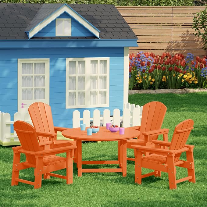 Costaelm Kids Dinner Table, Toddler Play Desk Student Desk Outdoor Childrens Picnic Tables for Children Arts & Crafts, Snack Time, Multi-Activity Table for Ages 2-8 in Home/Outside, Orange