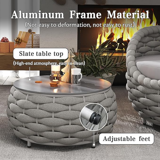 4 Pieces Set Aluminum Outdoor&Indoor Sofa, Modern Patio Furniture Set Conversation Set with Soft Cushion and Coffee Table for Balcony Garden，Grey