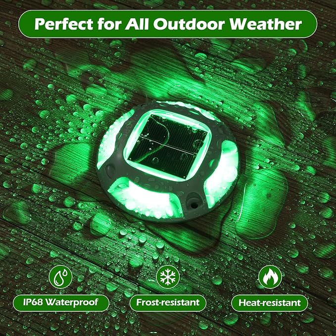 AGPTEK Solar Driveway Lights Outdoor 12 Pack, 2 Color Modes LED Deck Dock | Marine Waterproof Driveway Marker Lights for Step Sidewalk Stair Garden Pathway Walkway Yard (Green/Red)