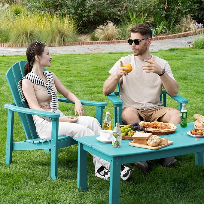 nevilywood Compact Stackable Adirondack Chairs,All Weather HDPE,380lb,Aruba | 26.3" Wide HDPE.All-Weather Outdoor.Maintenance-Free.Stackable for Storage.25°Curved Straight Backrest.Quick Assembly