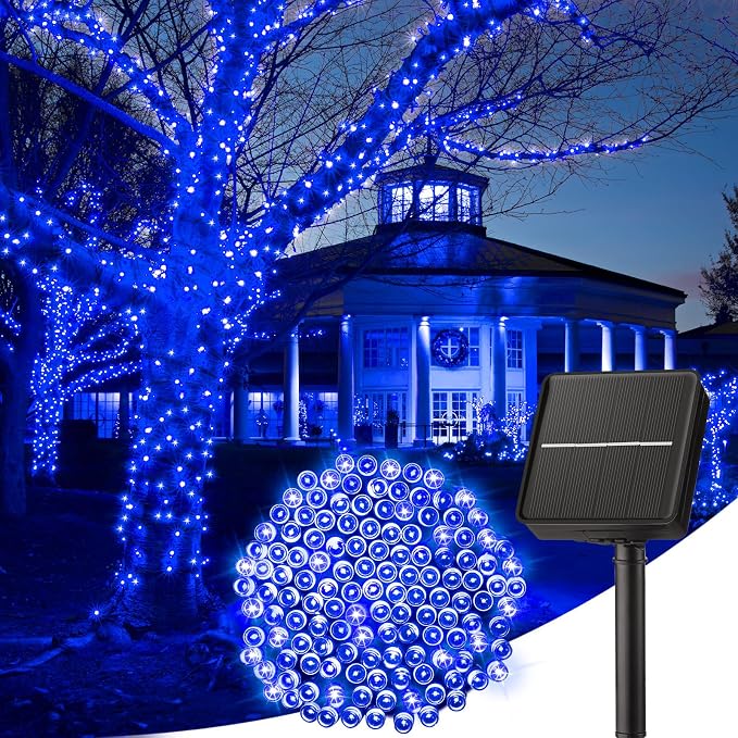 Minetom Solar String Lights Outdoor Waterproof, 40 FT 100 LED Outdoor Light | Solar Powered String Lights with 8 Lighting Modes, Solar Christmas Lights for Outdoor Outside Tree Party Camping Decor, Blue