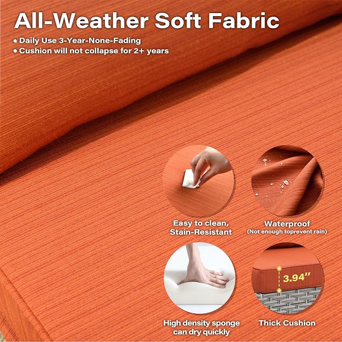 9 Pieces Outdoor Sectional Patio Furniture Set with 42" Fire Pit,Conversation Sets Rattan Wicker L Shaped Couch Swivel Rocking Chairs,Modular Outdoor Sofa for Porch Balcony Backyard Orange