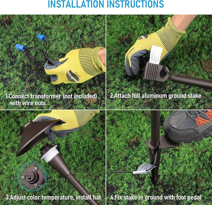 LEONLITE 6-Pack 5CCT Low Voltage LED Pathway Lights, Flat Cone Head | 12-24V AC/DC, IP65, Landscape Path Lights, for Walkway Yard Garden, 1800/2700/3000/4000/5000K, Oil Rubbed Bronze, Aluminum