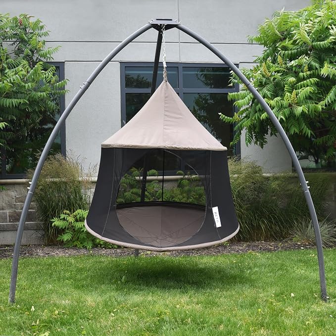 Vivere Polyester Canvas Cacoon Reto Multi Person Hanging Pod - Includes Hanging Rope and Carabiner - 440 lb Weight Capacity