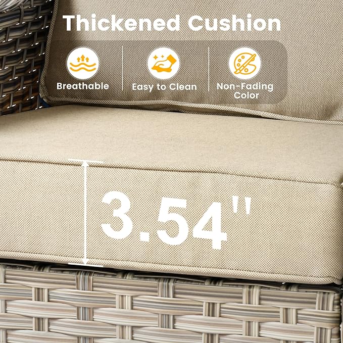 3 Pieces Patio Sectional Furniture Set, Outdoor Wicker Sectional Couch with Solar Lights Table, Modern Conversation Set for Porch Balcony Backyard, Beige