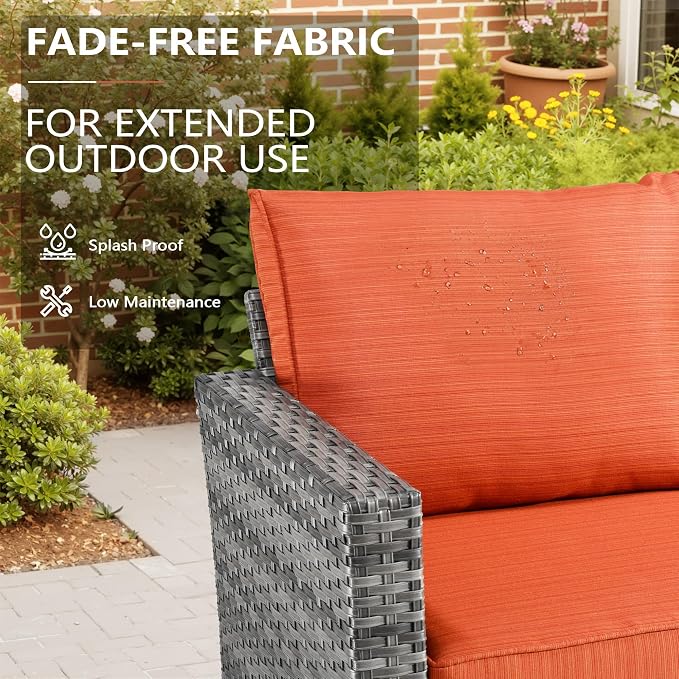 CAODOC 9 Pieces Outdoor Furniture,Patio Furniture with 54" Fire Pit Table,Wicker Conversation Set for Balcony,Deck,Pool and Backyard(Orange)
