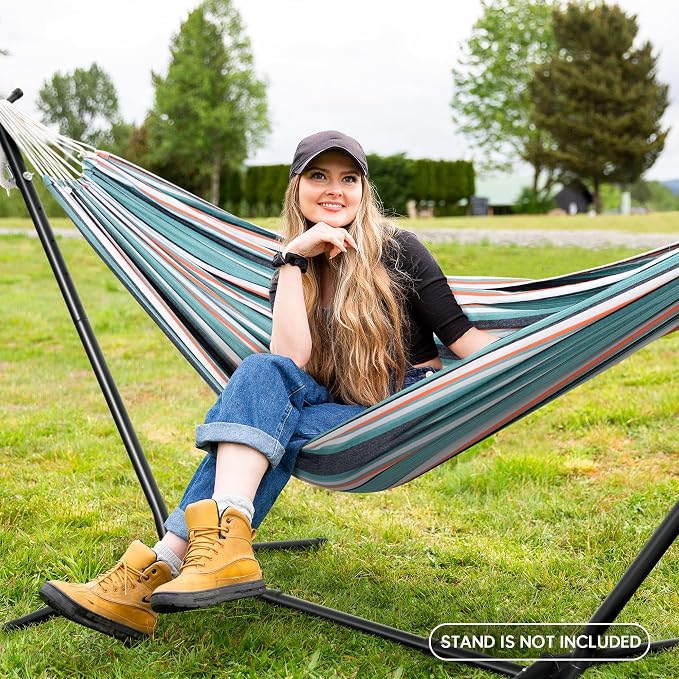 SUNCREAT Hammocks Outdoor Camping Double Hammock, Extra Large 2 Person Hammock for Camping, Green & Red