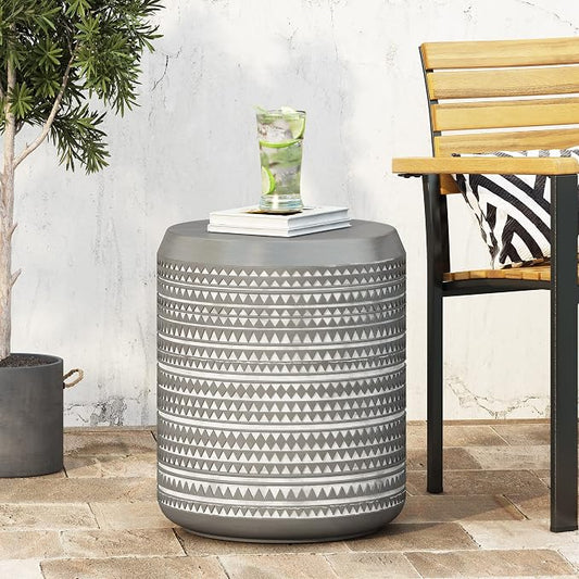 Outdoor Lightweight Concrete Side Table Durable Weather Resistant Patio Furniture for Garden Balcony and Poolside Decor