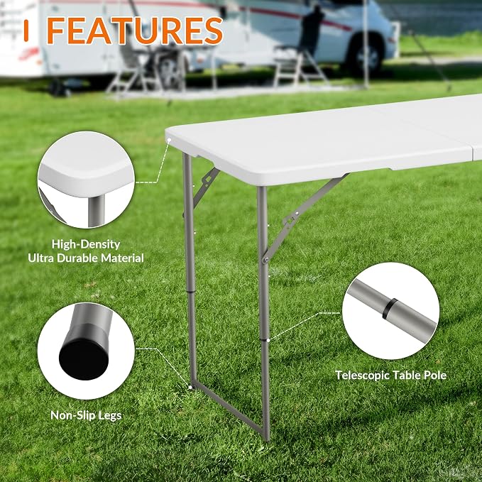 Elevon Folding Table Set with 2 Black Folding Chairs,4 Feet Heavy Duty Fold-in-Half Utility Table Sets for Picnic, Event, Training, Outdoor Activities, at Home and Commercial Use
