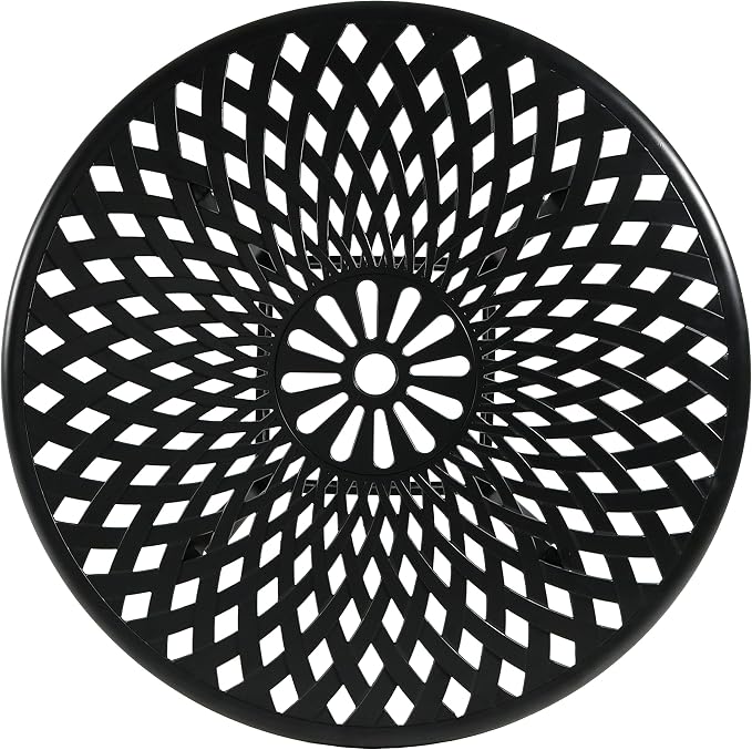 Sunnydaze Decorative Crossweave Cast Aluminum Patio Dining Table with Umbrella Hole - 41-Inch Diameter