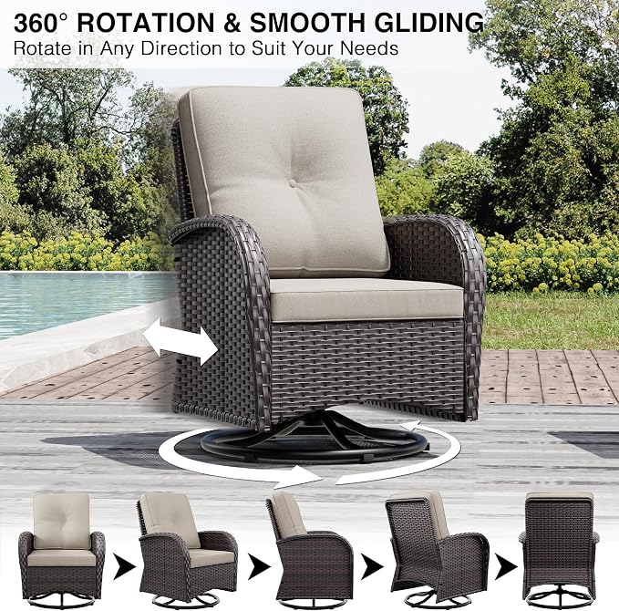 Joyside Wicker Patio Furniture Set, 7 Piece Outdoor Furniture Set with Thickened Cushions, High Back, Deep Seating, Wide Armrest, Outdoor Swivel Rocker Chairs for Porch, Deck