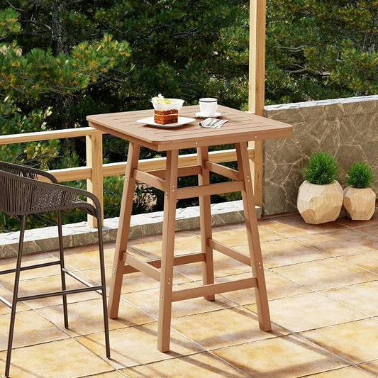 Costaelm Outdoor Bar Table, 42" Counter Height Square Patio Cocktail Bar Table with Umbrella Hole, Patio Bistro Dining Pub Table for Front Porch Deck Backyard Garden, Teak