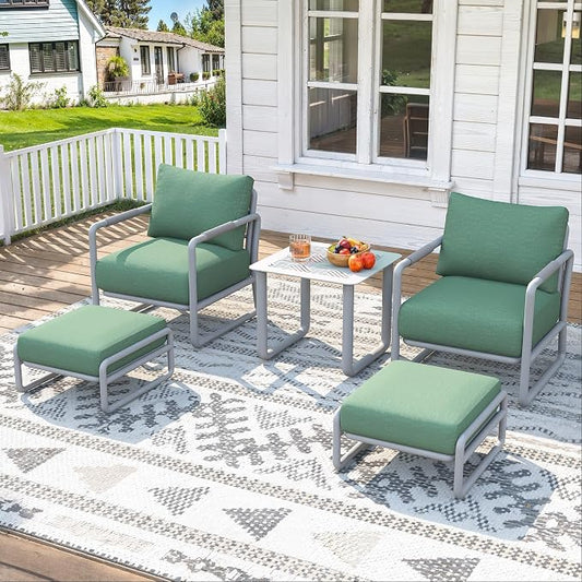 2-Seat Aluminum Patio Furniture Set with Ottomans, All-Weather Outdoor Conversation Sofa with 6.5" Thick Olefin Cushions, Rust-Proof Patio Set for Pool, Garden, Backyard, White