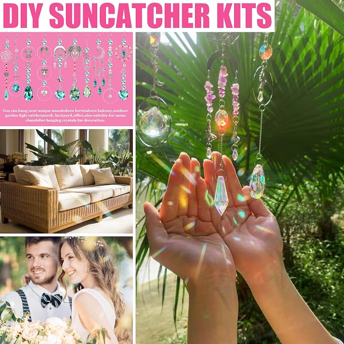 Suncatcher Kits 500PCS DIY Sun Catchers for Adults Home Wedding Decor Gift | DIY Suncatcher, Sun Catchers Craft Kits, Heart Hanging Prism with Crystals, Home Wedding Garden Decor, Favors Gift for Lover
