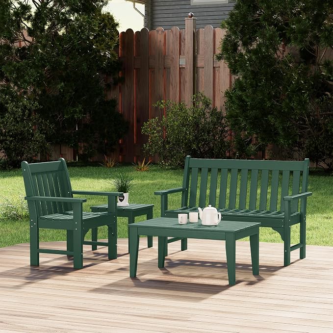 Costaelm Adirondack Outdoor Coffee Table, HDPE Drink Table Weather Resistant, Patio Porch Accent Balcony Table Outdoor End Table for Pool, Seaside, Backyard, Dark Green