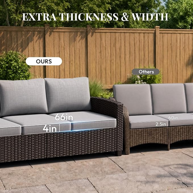 WWR Patio Furniture Set-30% Thicker Wicker-Luxury 1 Piece PatioWicker Outdoor Patio Conversation Set with Extra Wide & Thick Cushions, 3-Seat Sofa for Backyard, Porch & Deck