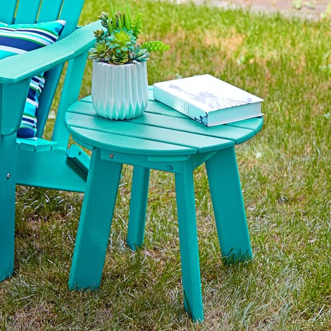 20''D Outdoor Patio HDPE Round Adirondack Side Table, 20" D, Aqua