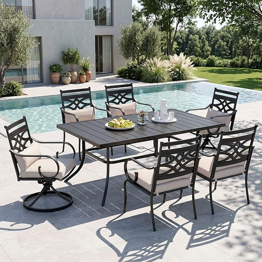 Sophia & William 7-Pieces Patio Dining Set Umbrella Swivel Chairs 59" Black | Fixed Chairs, Umbrella Hole, Removable Cushions, Metal Frame, Cushions