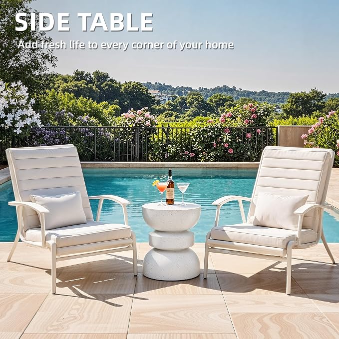 18" Outdoor Side Table, Modern Hourglass Garden Stool in Painted Faux Terrazzo-Look, Patio Coffee Accent Table Decorative, Durable Weatherproof MGO & Easy Assembly Round Table for Room Porch