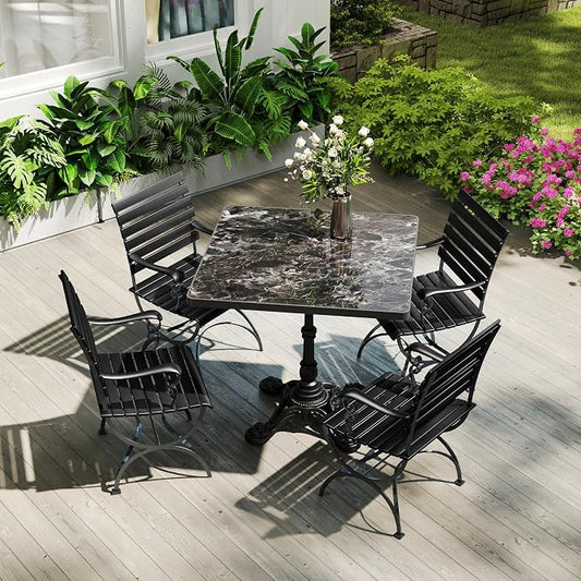 extrasleep 31.5" Bistro Table for Patio, Square Outdoor Dining Table with Cast Iron Style Pedestal Base, Tulip Table for 2-4 Person, Vintage Faux Marble Cafe Kitchen Table for Yard, Balcony, Garden