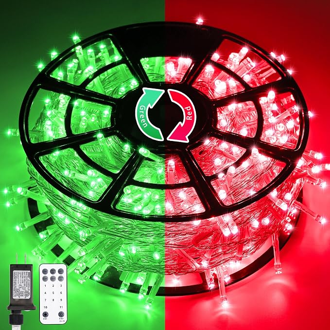 JMEXSUSS 168ft 600 LED Red to Green Halloween Lights Outdoor Indoor | Red Green Color Changing Christmas Lights, Christmas Twinkle String Lights Plug in for Tree Porch Yard Halloween Decorations