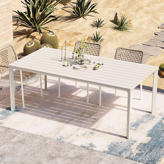 Modern Shade Cavo 79" All-Aluminum Outdoor Patio Dining Table, Minimalist Aluminum Patio Table with Elegant Easy-Clean Surface, Weather-Resistant Outdoor Dining Table for Garden, Indoor, White
