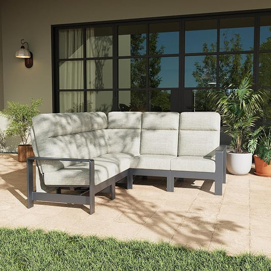 LayinSun 5-Piece Patio Furniture Set, Outdoor Aluminum Conversation Set with 6" Thick Cushions, Modern Sectional Sets for Balcony Backyard Pool