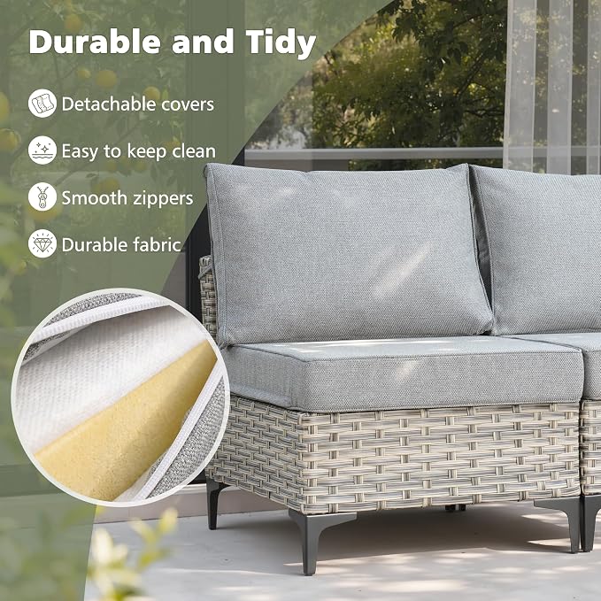 CAODOC 11-Piece Outdoor Sectional Sofa Set with 54" Fire Pit – L-Shaped Wicker Patio Furniture, Deep Seating & Swivel Rockers,Dark Gray