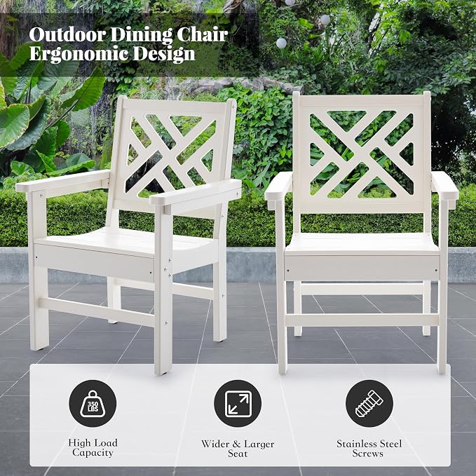 HDPE Dining Table Set for 8,10-Piece Outdoor Table and Chairs Include 8 Dining Chairs and 2 Pcs 62.5" Patio Dining Table with Umbrella Hole (White)