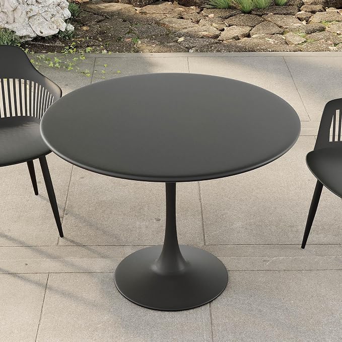 Jamesdar Kurv Commercial Grade 39 Inch Bistro Dining Table, Indoor & Outdoor, 150 lb Capacity, Steel Construction with Plastic Base Ring, Black