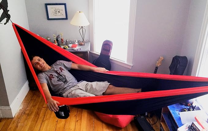Hammock Bliss Single - Camping Hammock - Camping Essentials, Portable Hammock - The Longest Single Hammock On Earth for Outside, Hiking, and Travel (Navy/Red)