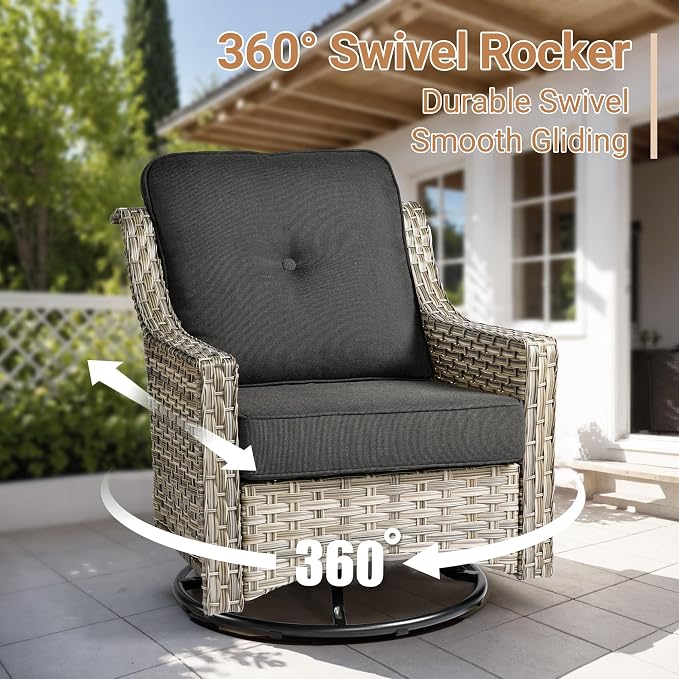 HOOOWOOO Outdoor Patio Furniture Set,10 Pieces Wicker Out Door Sectional Furniture L Shaped Couch,Patio Conversation Sets with Swivel Rocking Chair LED Table,Black