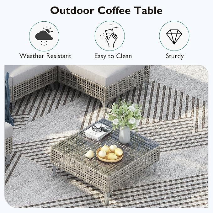 YOPTO 7-Piece Wicker Patio Furniture Set with Water Resistant Thick Cushions & Coffee Table,Outdoor Conversation Set Sectional Sofa W/Removable Cushions Cover,Free Combination,for Patio,Backyard,Gray